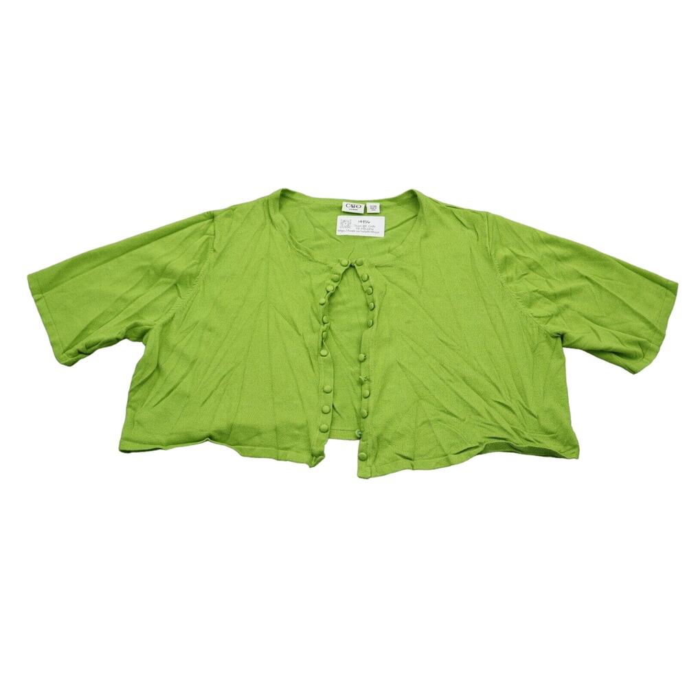 Cato Sweater Womens 24W Green Cropped Cardigan Short Sleeve Hook Eye Button Knit